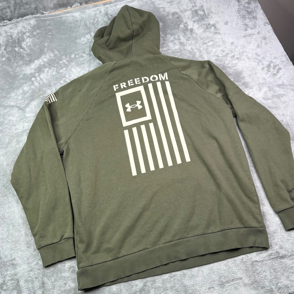 Under Armour Freedom Rival Hoodie Mens XL‎ Green Fleece American Flag Graphic